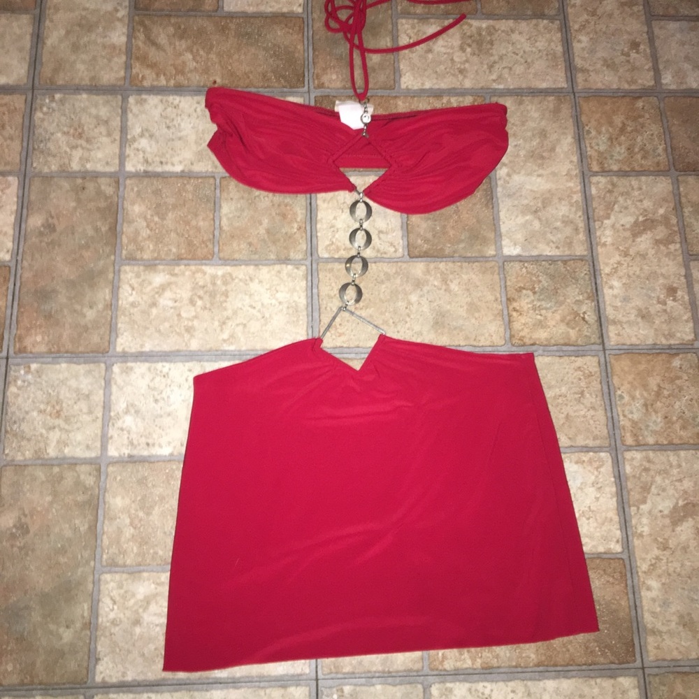 Red wine connected 2-piece dress